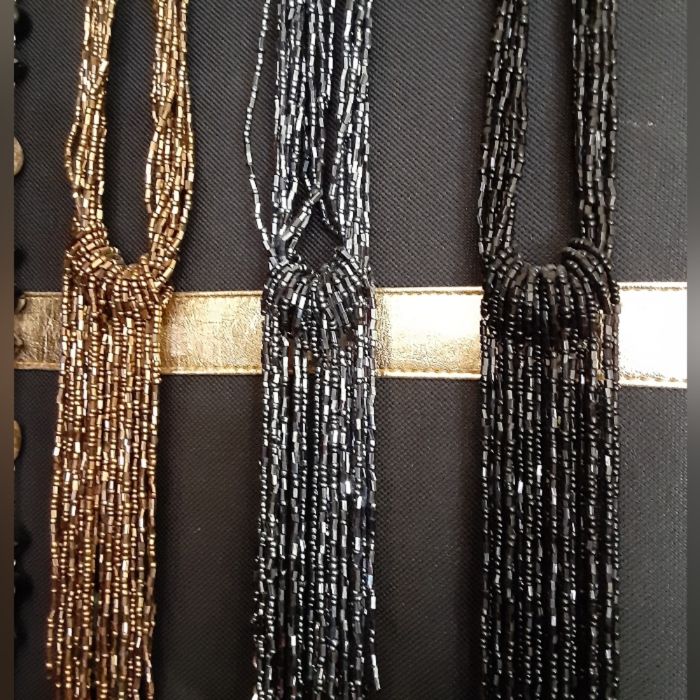 Sparkly, Necktie-Style, Beaded Necklace, available in 3 colors (msg me w/ color)